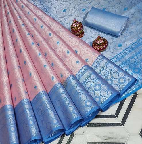 Party Wear Baby Pink Cotton Saree