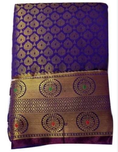 Trendy Blue Brocade  Saree With Golden Zari by Priyanka collection