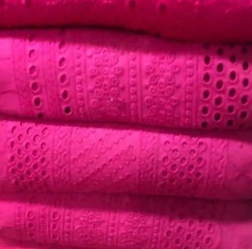 Pink color Cotton Embroidered Fabric by Shanti Exports