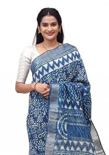 Buy Blue Linen Saree By The Chennai Shopping Mall by The Chennai Shopping Mall