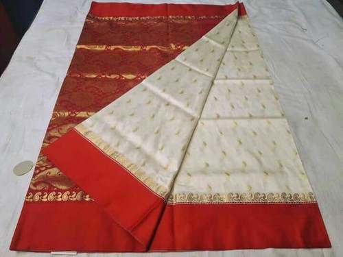 Red And White Banarasi Silk Saree