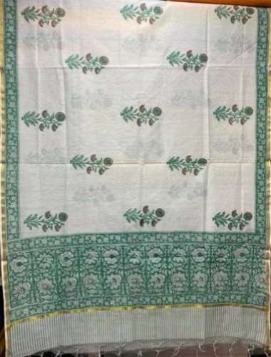 Green and White color Printed Cotton Dupatta Fabric by Jain Fab