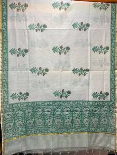 Green and White color Printed Cotton Dupatta Fabric