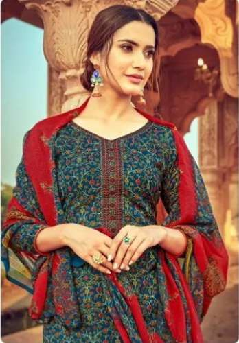 Blue And Red color Ladies Cotton Printed Unstitched Suit by Gulshan Enterprises