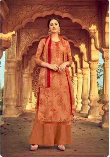 Ladies Orange Cotton Printed Unstitched Suit by Gulshan Enterprises