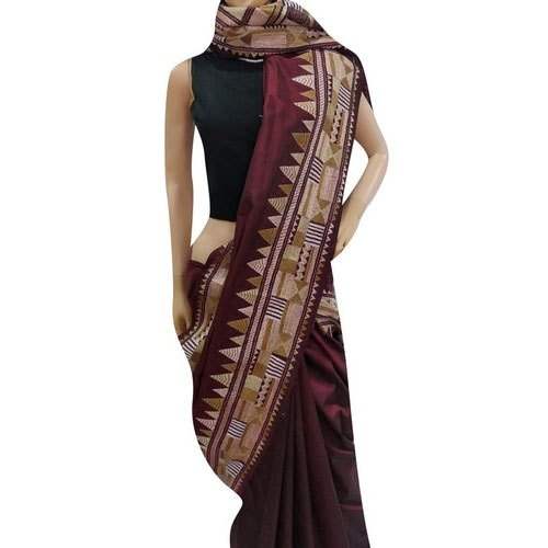 Ladies Party Wear Kantha Stitch Silk Saree