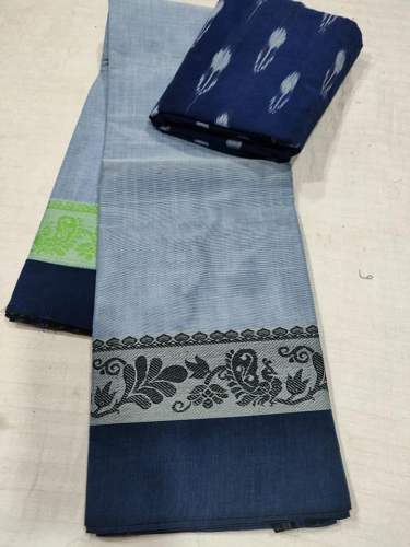 Elegant Cotton Handloom Saree With Ikat Blouse by Broketvilla