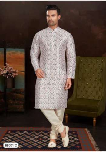 White color Mens Silk Festive Wear Kurta Pajama Set by Anant Exports