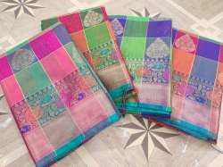 Checked Design Linen Zari Saree