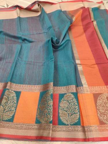 Satin Linen Zari Work Saree for Ladies