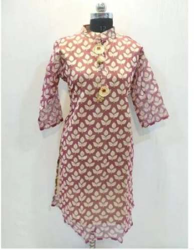 Ethnava Blue Embroidered A Line Short Kurti With Inner