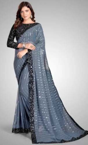 Buy Georgette Saree By PRATHAM BLUE Brand by Pratham Sarees