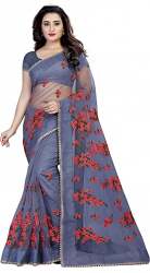 Buy Embroidered Mono Net Pearl Work Sari At Retail