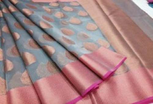 Grey Butta Kanchipuram Silk Saree by Kanchipuram Sri Varalakshmi Silks Sarees