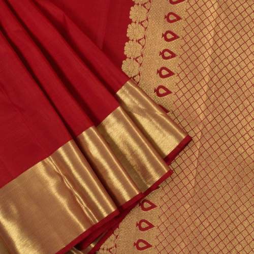 Red Pure Tussar Silk Saree by Kanchipuram Sri Varalakshmi Silks Sarees