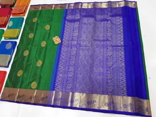 Green and Blue Combination Pure Silk Saree by S K A Kanchipuram Silks