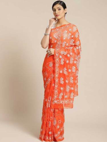 Buy Chikankari Georgette Saree At Retail Price by Ada Saree Centre