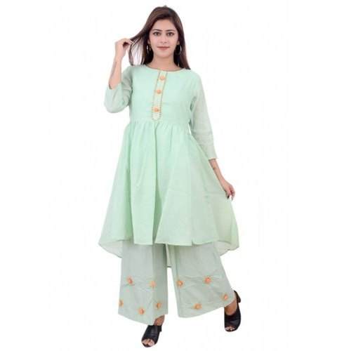 Formal wear Plain Cotton Kurti With Palazzo set  by Shilpas Fashion