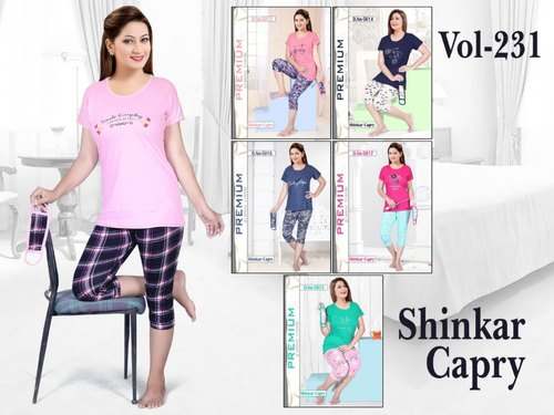 Girls T shirt With Capri Pajama Night wear Set  by Shilpas Fashion