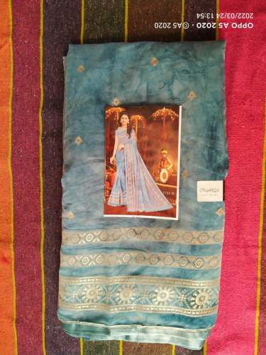 Fancy Organza Saree With Golden Tar Design