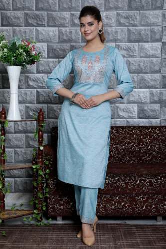 Heavy Embroidered Design Rayon Kurti Pant set