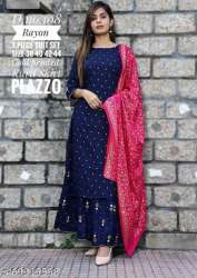 Stunning Rayon Kurti With Palazzo And Duptta Suit 