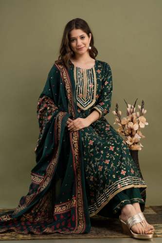 Unique Rayon Kurti Pant With Dupatta Set 