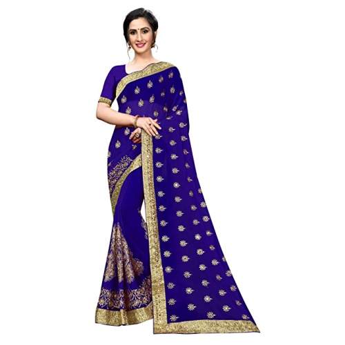 Get Blue MANSVI FASHION Georgette Saree For Women by Mansvi Fashion