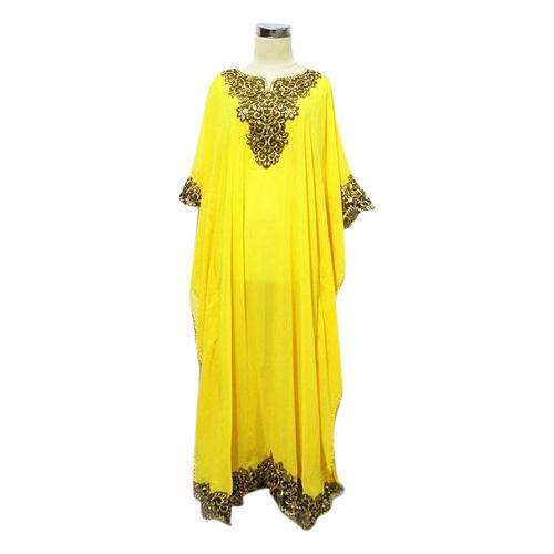 Yellow Fancy Neck Kaftan Style Kurti  by SDS Clothing India Private Limited