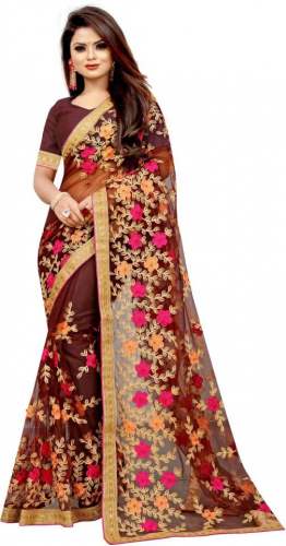Get Net Embroidered Sari By Barkiya Creation Brand by Barkiya Creation
