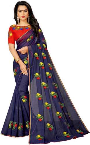 Buy Embroidered Cotton Blend Saree By Aika  by AIKA