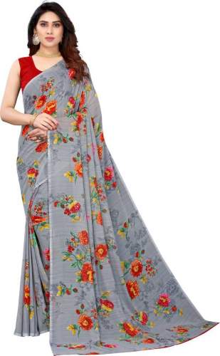 Buy Printed Georgette Saree By VJ FASHION by VJ Fashion