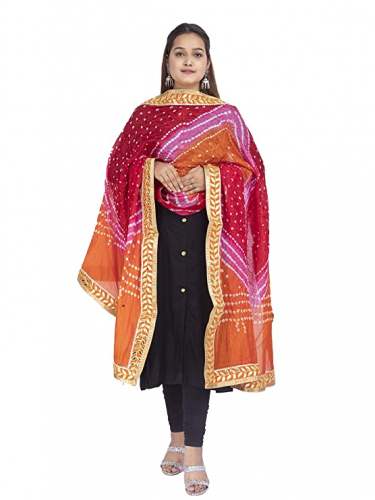 Get Bandhej Dupatta in art silk Gotta patti by Neelghar