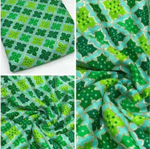 Pure Chinon Bandhani Embroidered Fabric