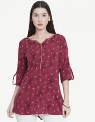 Get Cotton Brown Printed Top By Black Orange Brand