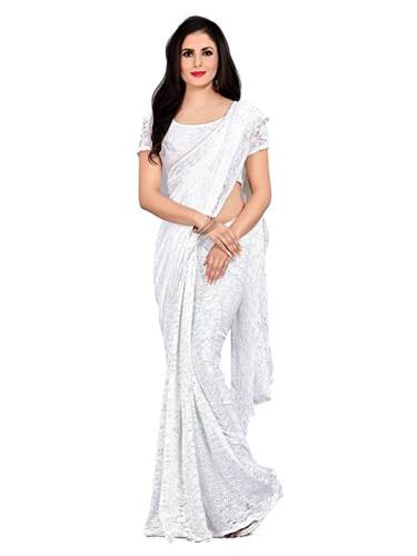 Buy White Net Embroidered Saree By Velmita Brand by Velmita