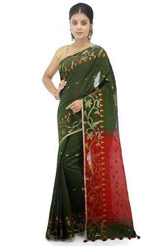 Buy BENGAL HANDLOOM Mina Work Cotton Silk Saree by Bengal Handlooms