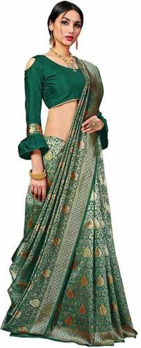 Get Green Banarasi Silk Saree By PEACOCK FASHION by Peacock Fashion