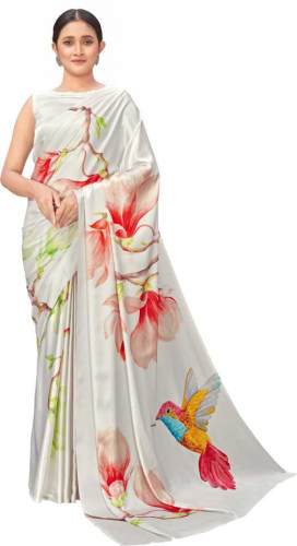 Buy Digital Print Satin Saree By Monjolika Fashion by Monjolika Fashion