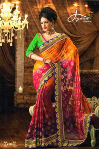 Designer Brasso Saree with Lace Border  by Roop Shringar