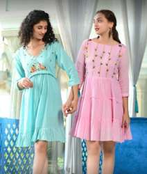 Fancy Embroidery Neck One Piece Dress