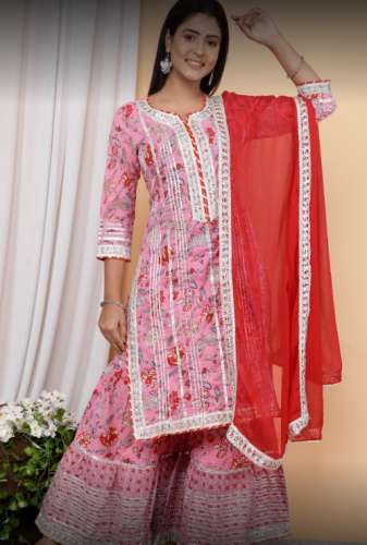 Gota Patti Work Printed Kurtis with Palazzo Set  by Glamy