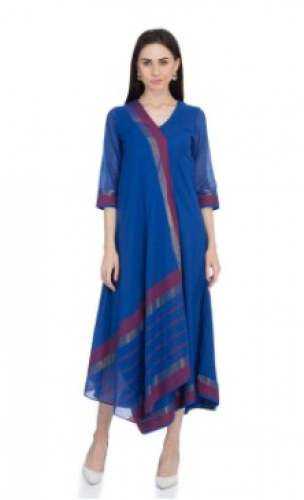 Trendy Blue Angrakha  Style Kurti  by Raja Fashion