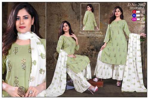 Light Green And White Kurti Sharara Suit 