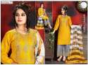 Yellow And Grey Embroidered Kurti Palazzo Set
