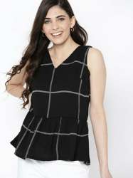 Black Sleeveless Checks Design Top 
