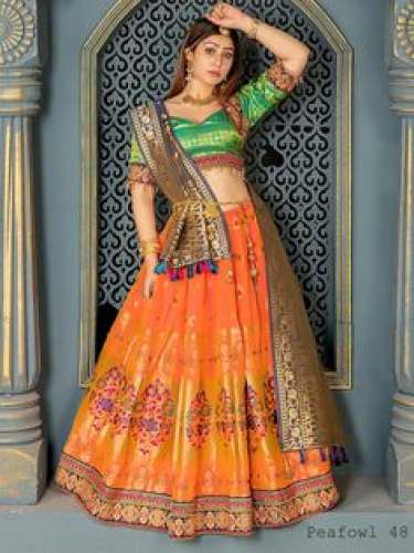 Womens Unstitched Banarasi Silk  Lehenga 