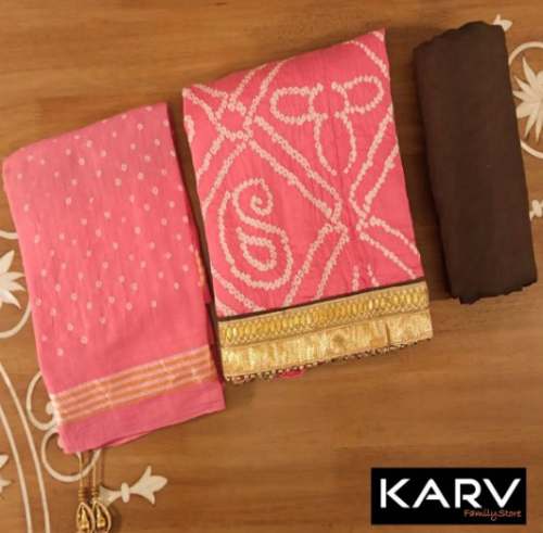 Light Pink Bandhani Dress Material At Low Rate 