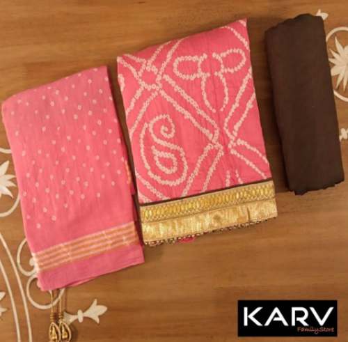 Light Pink Bandhani Dress Material At Low Rate  by Karv Family Store