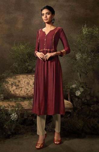 Party wear Maroon Silk Kurti For Girls 